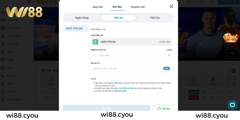 Các bước rút tiền Wi88 bằng tiền ảo