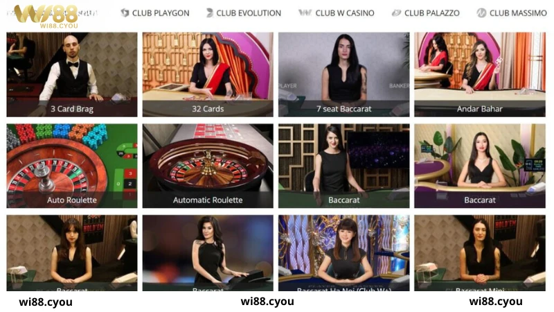 Sảnh game hấp dẫn tại Live casino WI88